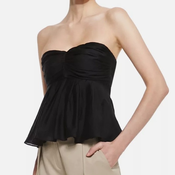 L’Agence Black Peplum Strapless Sleeveless Top Blouse Frilly Open Back Ruched - Picture 1 of 14